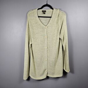 Sigird Olsen Button Up Cardigan Sweater Women’s Size 1x Light Sage Loose‎ Knit